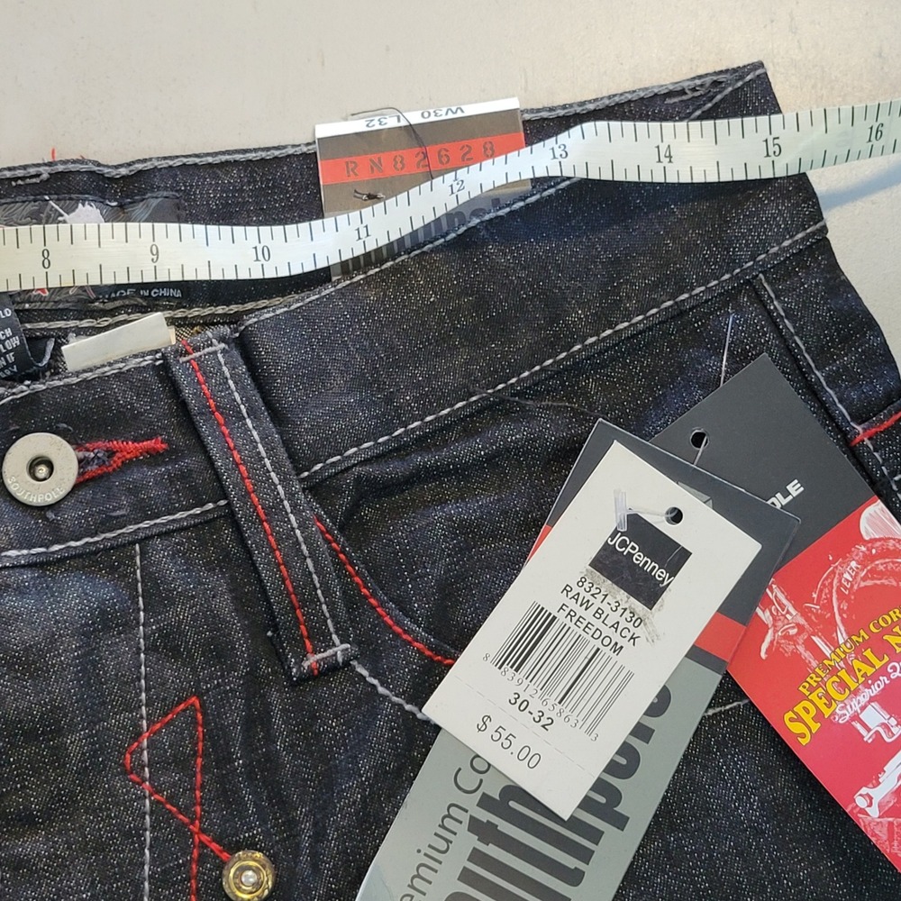 Vtg Southpole Mens Freedom Raw Black Rhinestone Skull Studded Baggy Jeans 30x32 - Picture 7 of 12